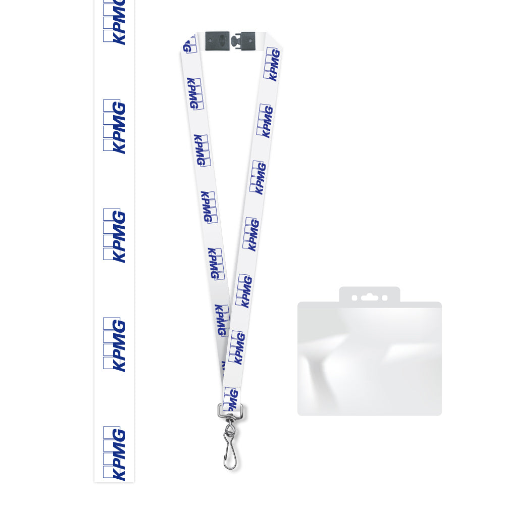 Lanière plate sérigraphiée 3/4" et porte-badge